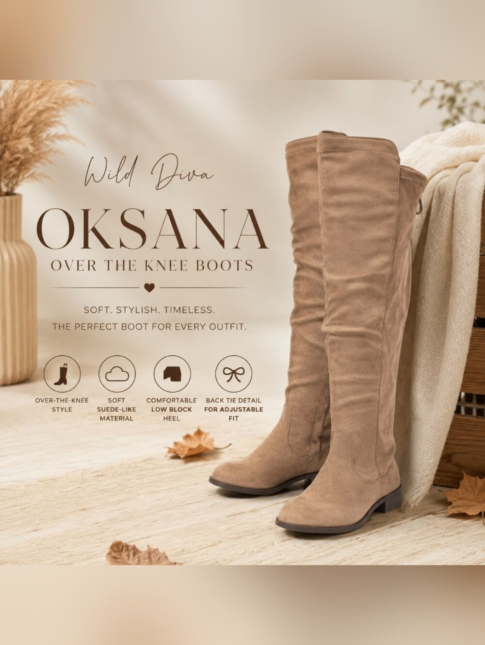 Oksana Over The Knee Boots in Taupe